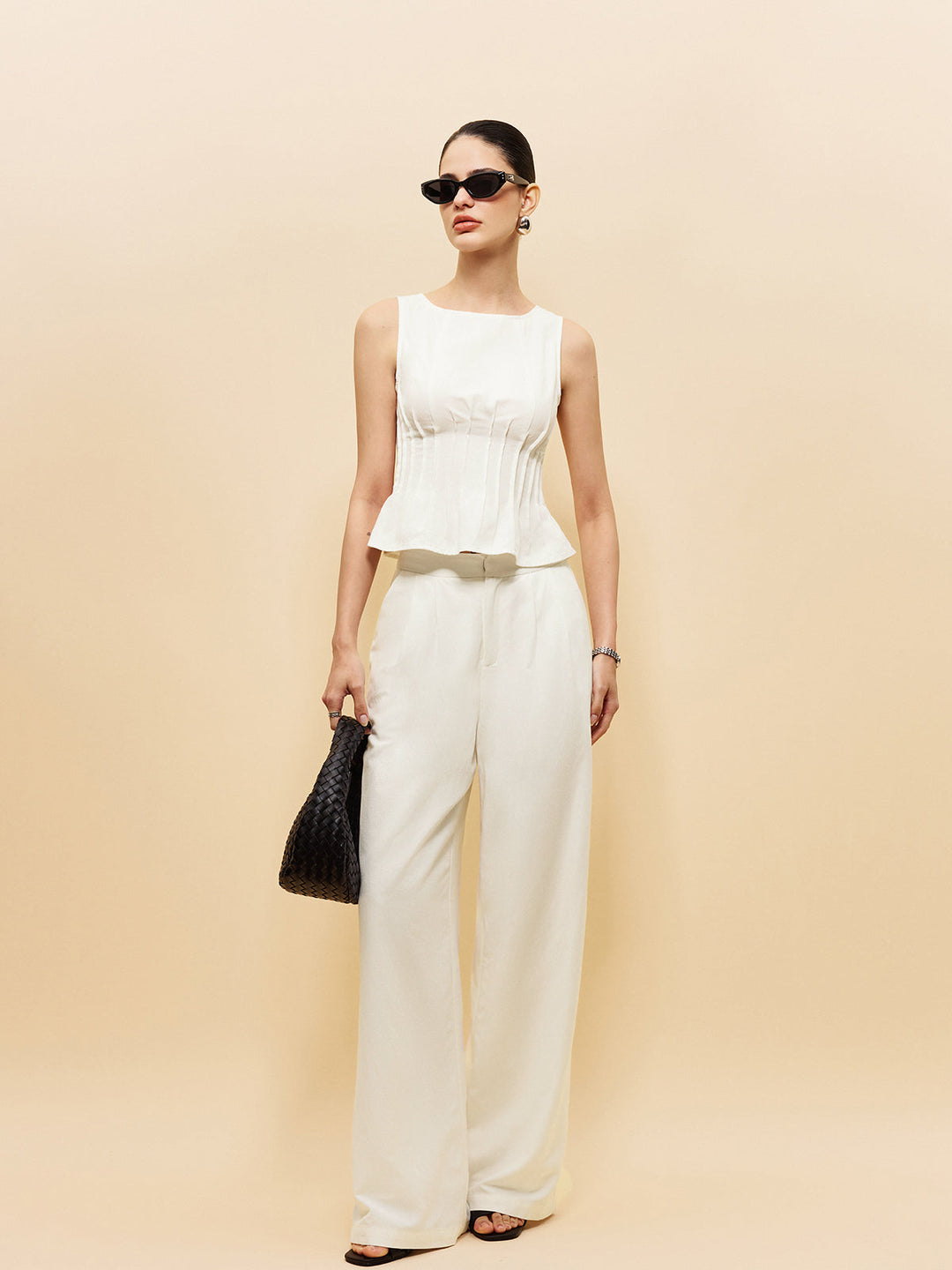 Peplum Top With Wide-Leg Pants Set