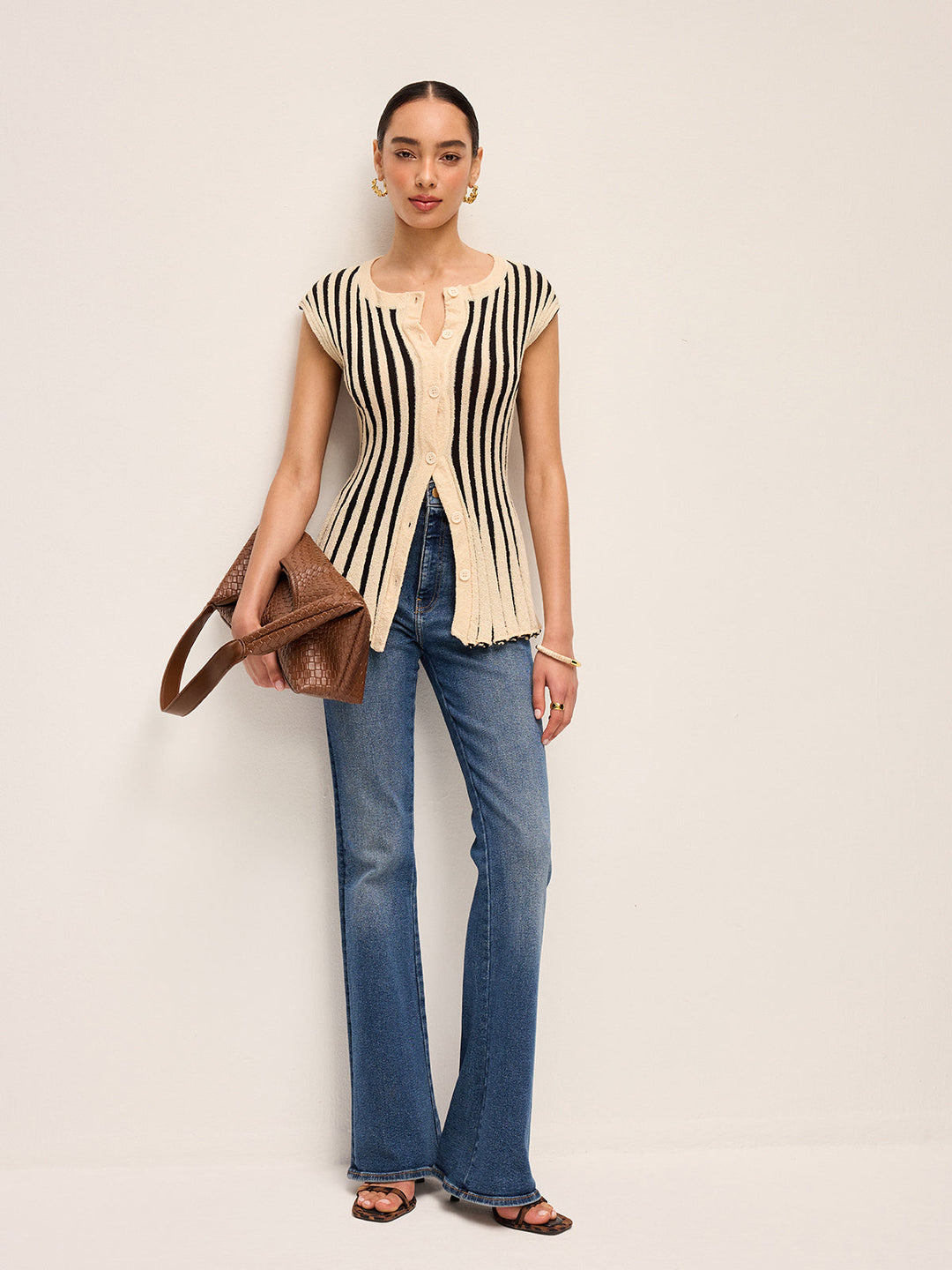 Stripe Button-Front Knit Top