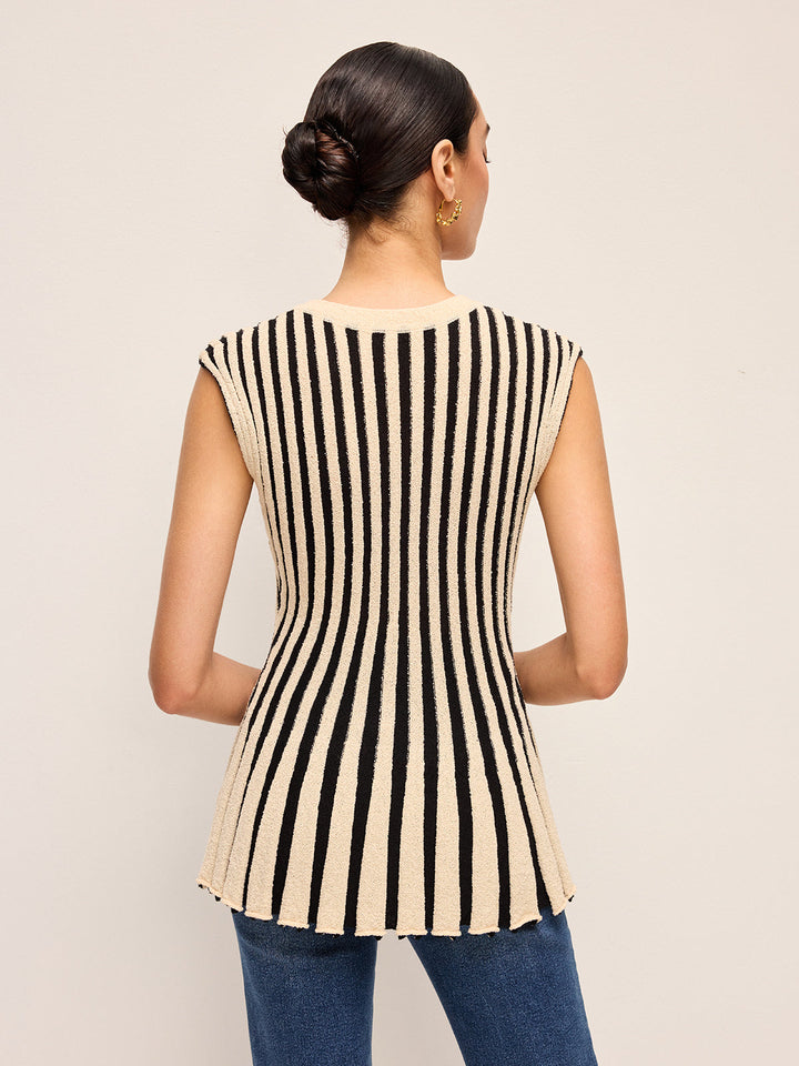 Stripe Button-Front Knit Top