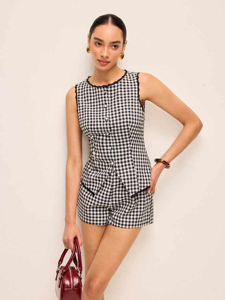 Gingham Button Top and Shorts Set
