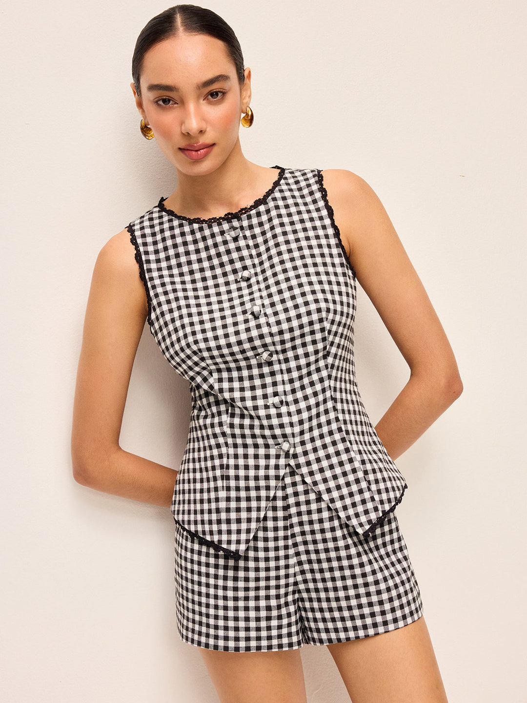 Gingham Button Top and Shorts Set