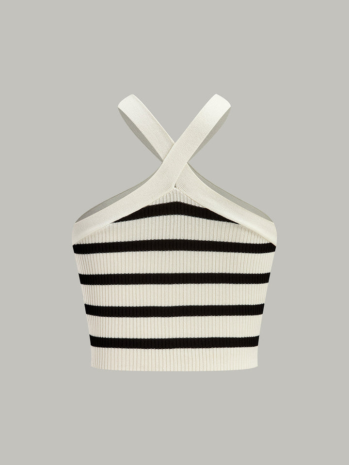 Striped Knit Halter Crop Top