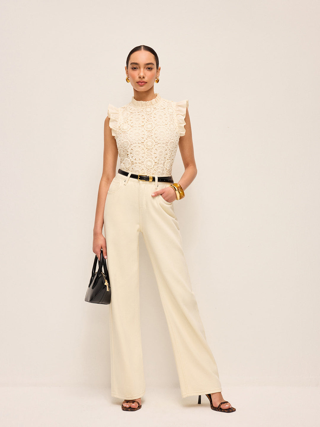 Sleeveless Crochet Lace Top With Ruffle Trim