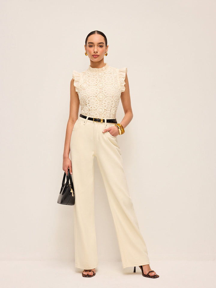 Sleeveless Crochet Lace Top With Ruffle Trim