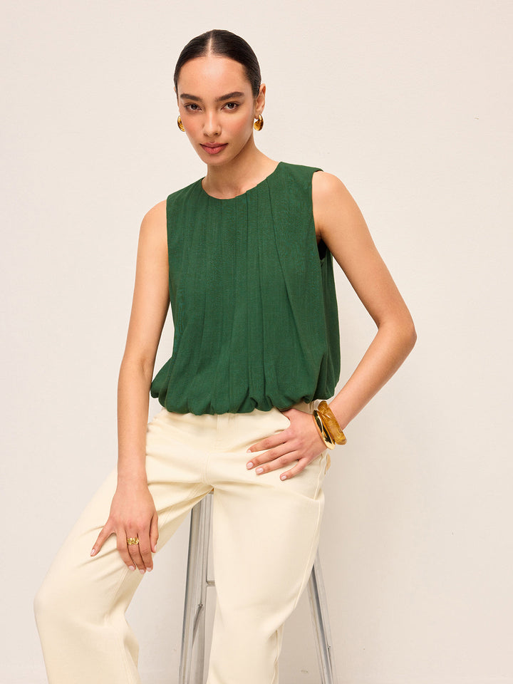 Pleated Cotton & Linen Sleeveless Top