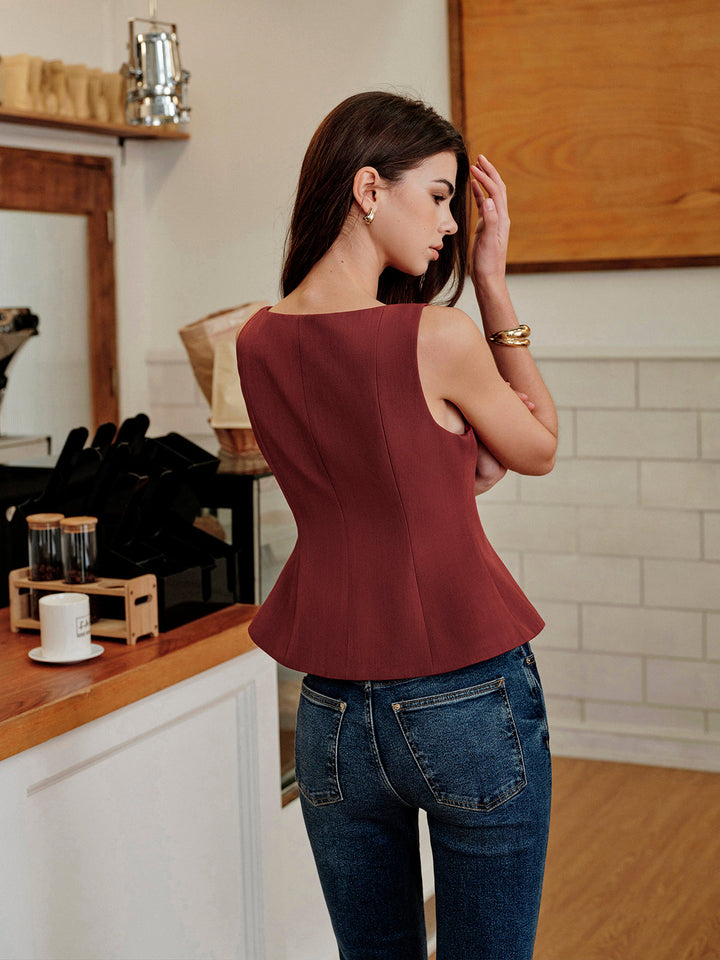 Square-Neck Zipper Tank Top