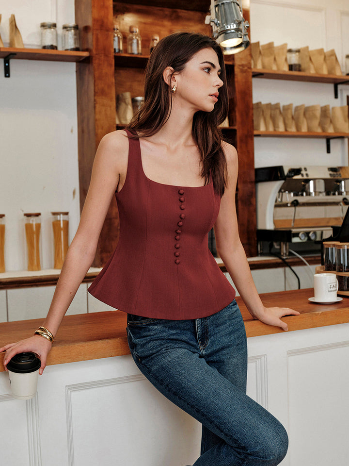 Square-Neck Zipper Tank Top