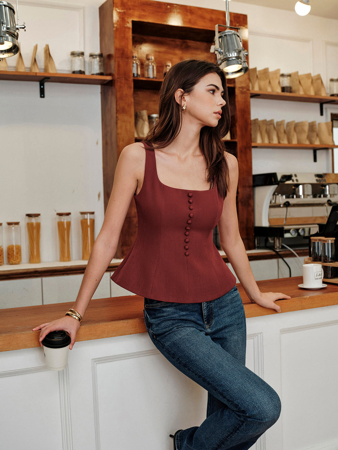 Square-Neck Zipper Tank Top