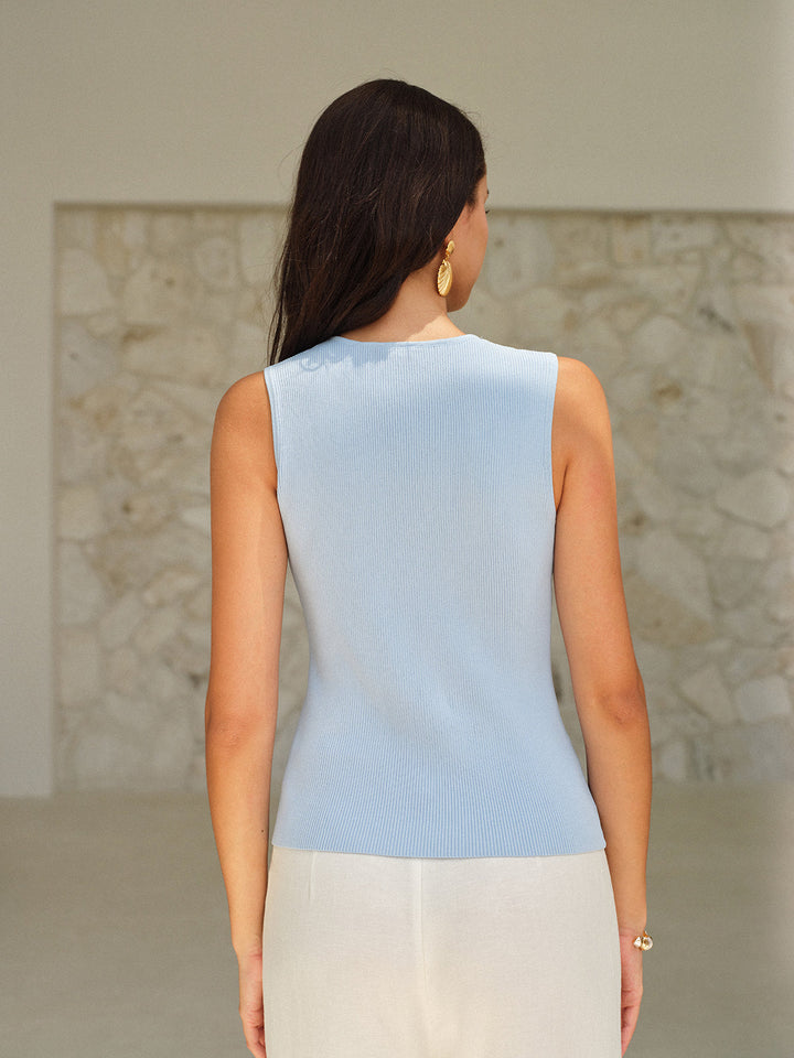 Sleeveless V-Neck Top With Gold Buttons