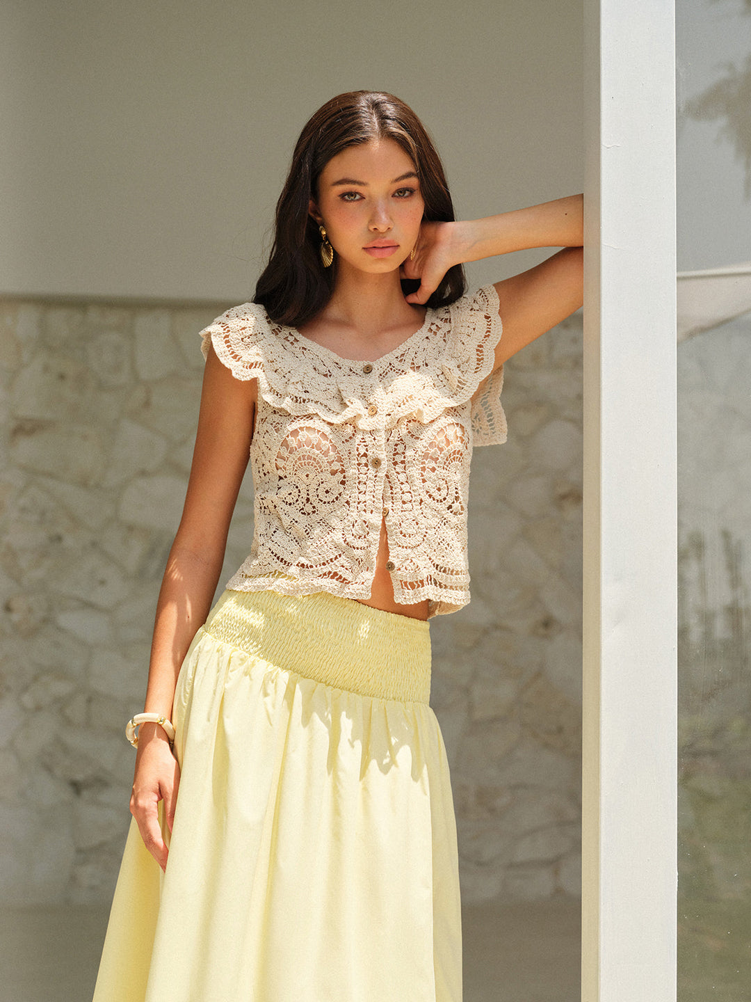 Ruffled Crochet Lace Crop Top