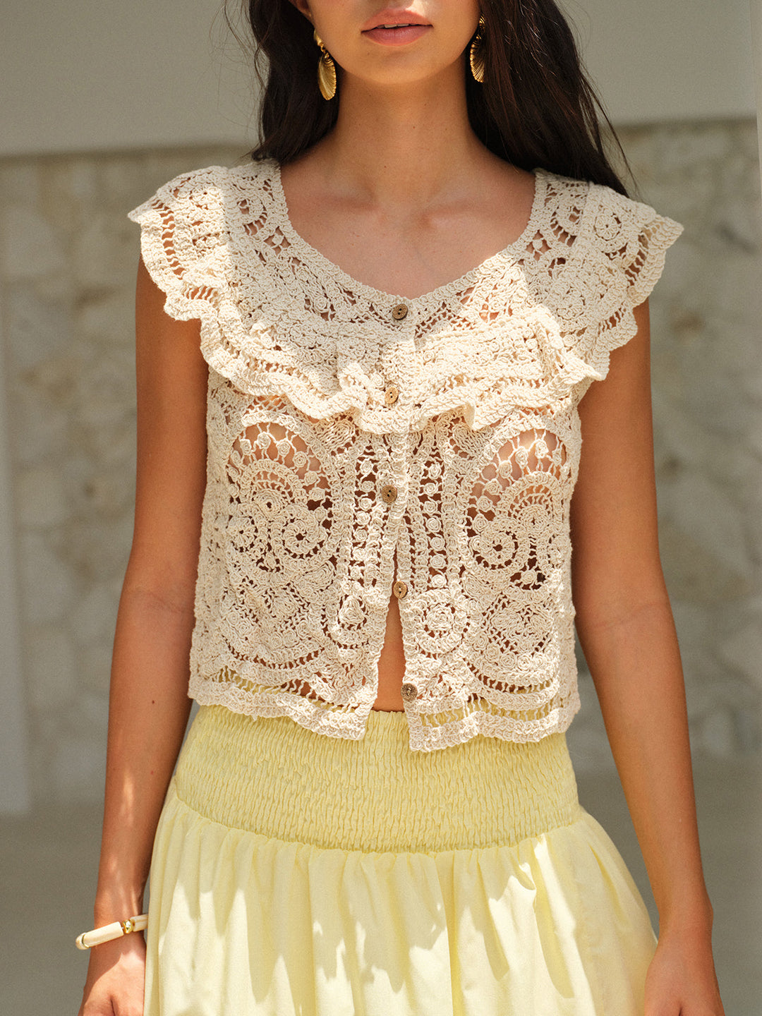 Ruffled Crochet Lace Crop Top