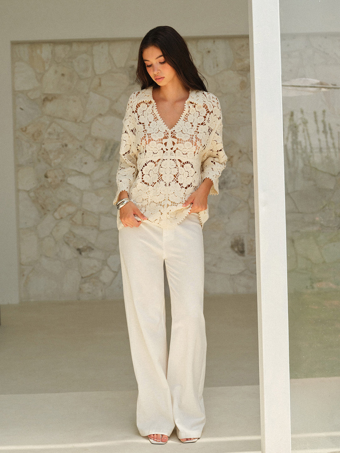 Semi-Sheer Floral Lace Top