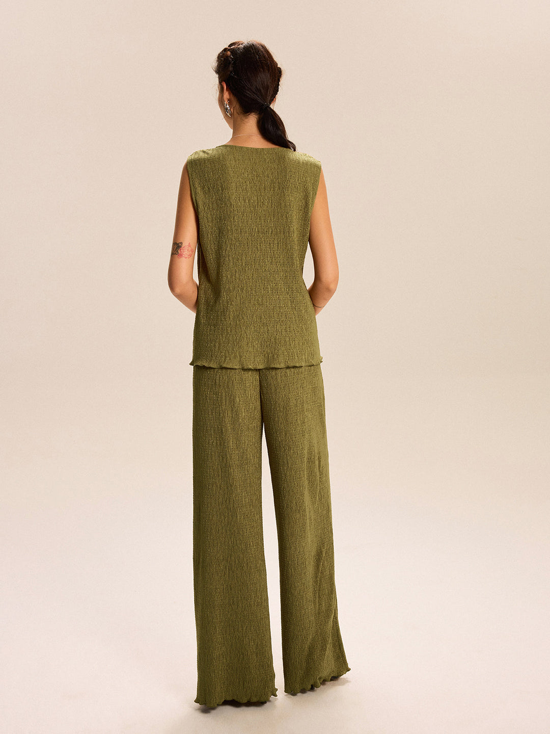 Sleeveless Tie-Front Top and Wide-Leg Pants Set