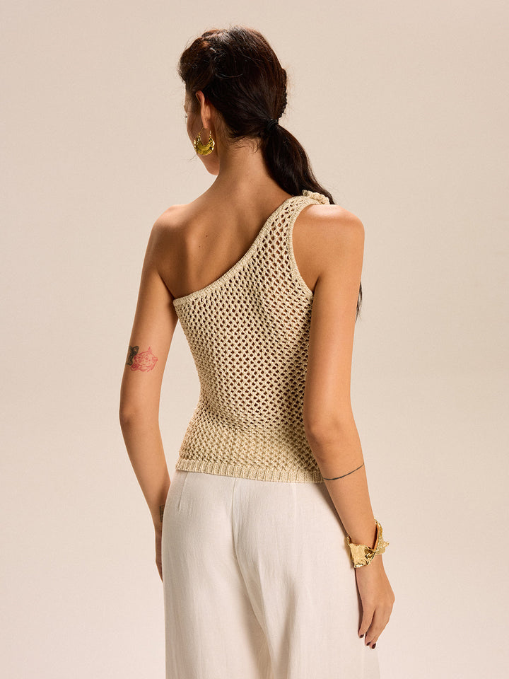 One-Shoulder Floral Crochet Knit Top