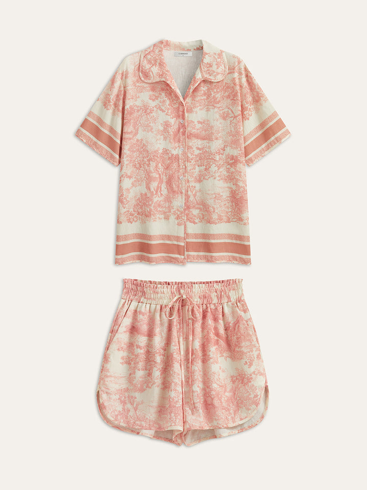 Printed Contrast Trim Shorts Sets