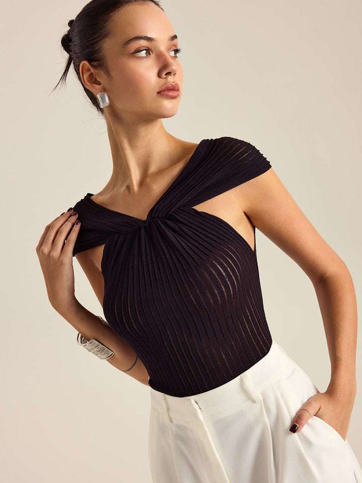 Pleated Knit Twist-Front Top