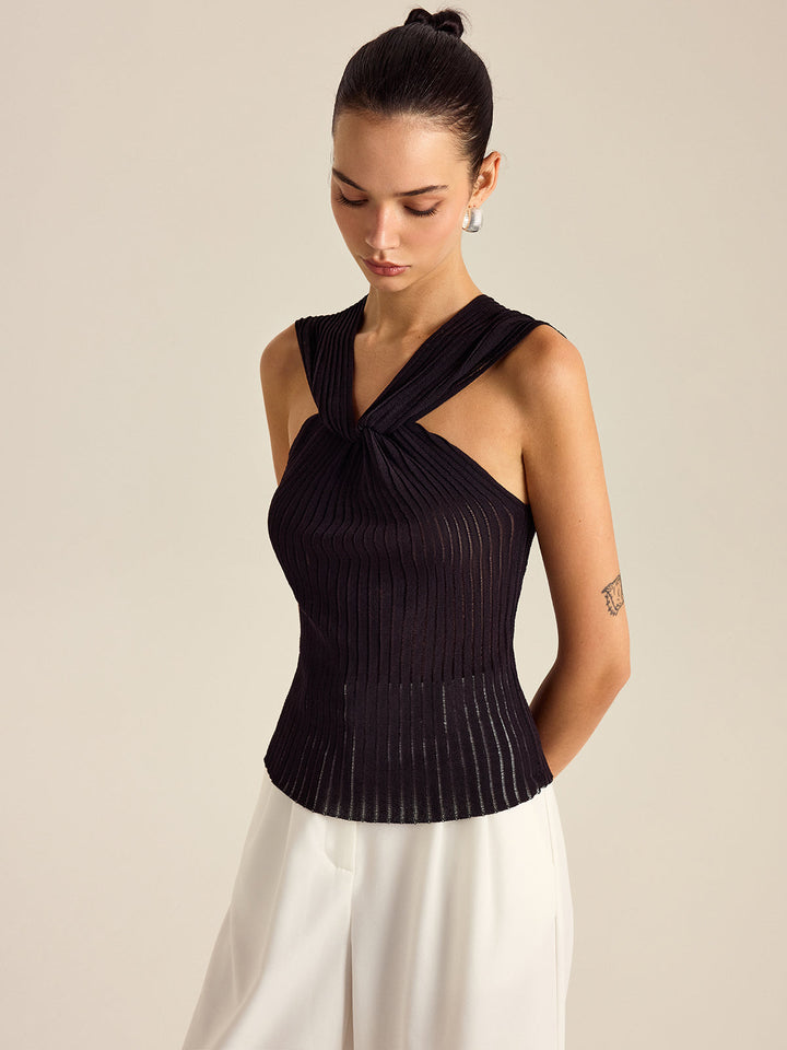 Pleated Knit Twist-Front Top