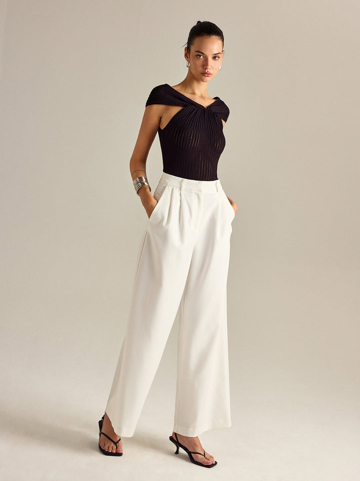 Pleated Knit Twist-Front Top