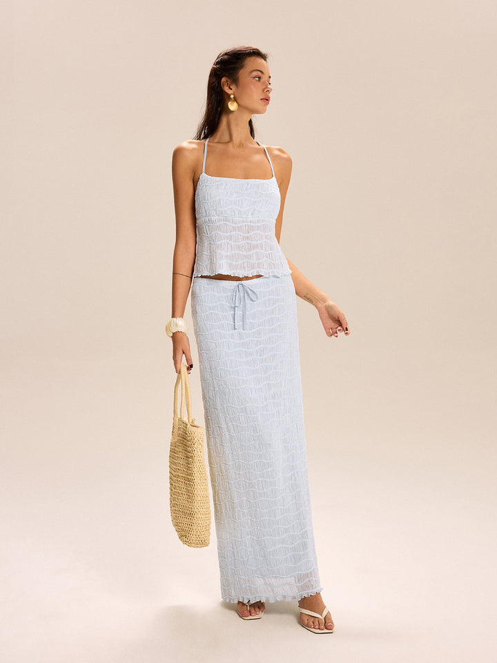 Textured Halter Crop Top and Skirt Set