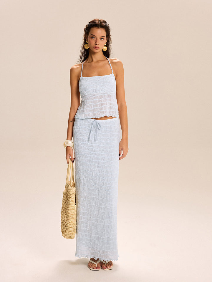 Textured Halter Crop Top and Skirt Set
