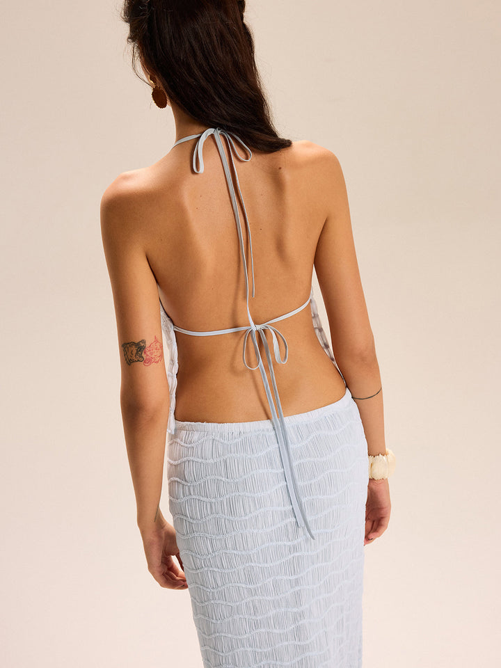 Textured Halter Crop Top and Skirt Set