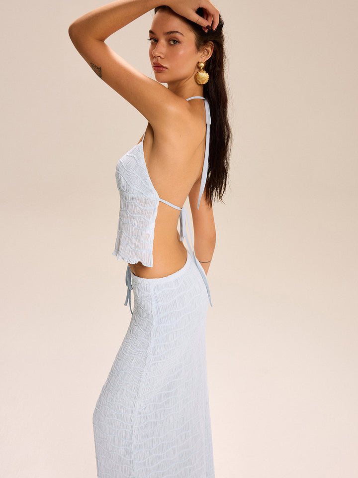 Textured Halter Crop Top and Skirt Set