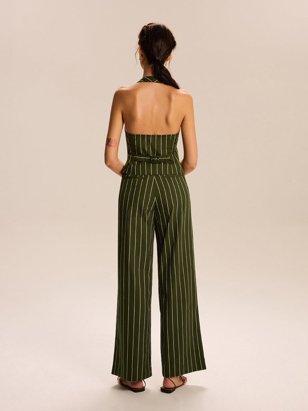 Striped Halter-Neck Vest and Wide-Leg Pants Set