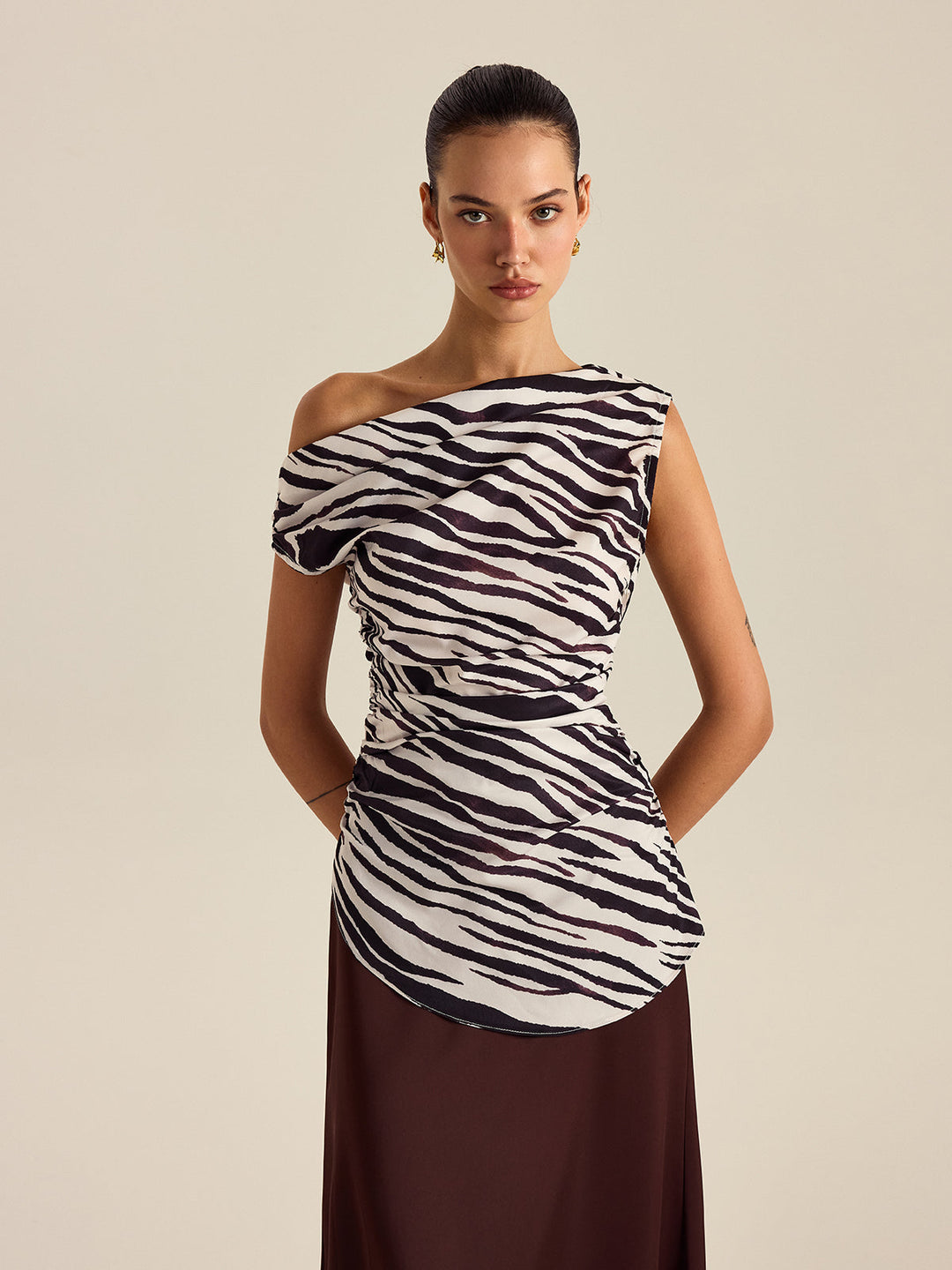 Zebra Print Off-Shoulder Top