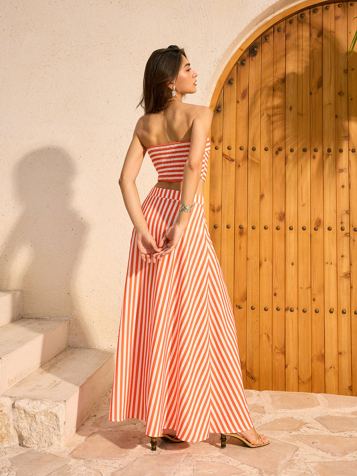 Striped Strapless Top and Maxi Skirt Set