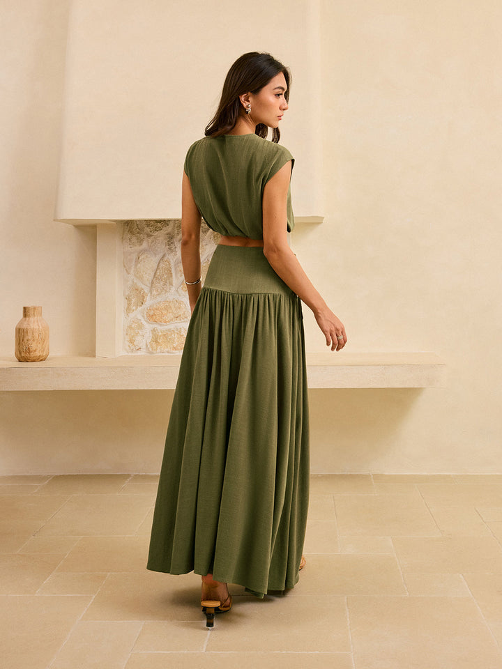 Tie-Detail Crop Top and Maxi Ruffled Skirt Set