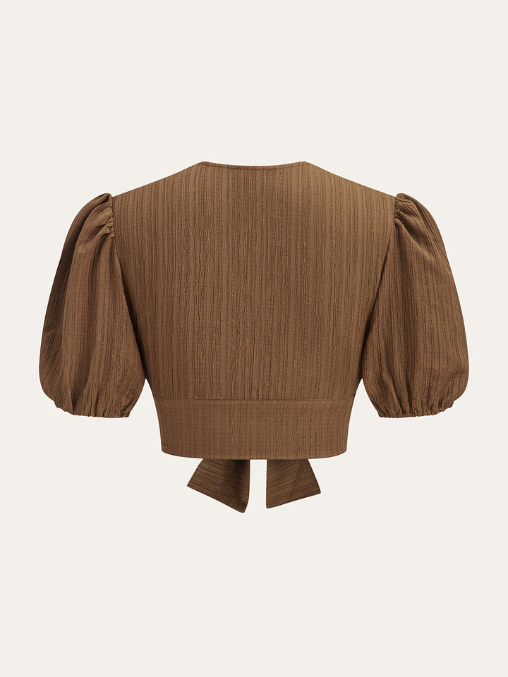 Puff-Sleeve Crop Top and Smocked-Waist Midi Skirt Set