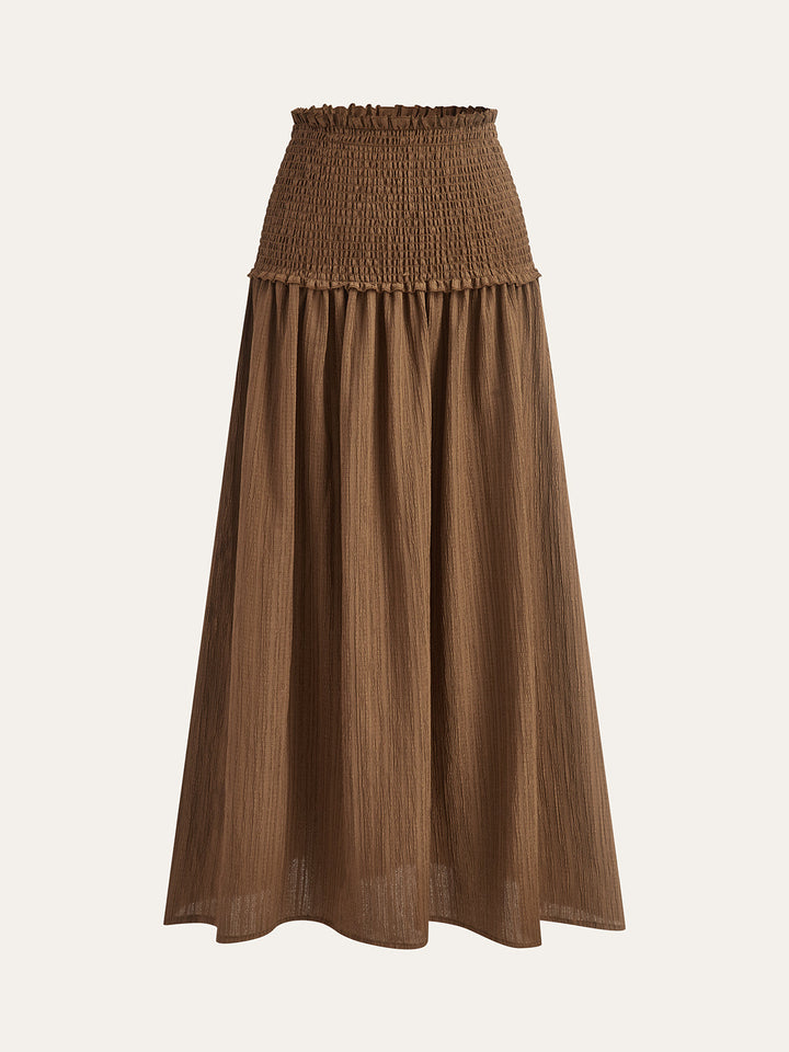 Puff-Sleeve Crop Top and Smocked-Waist Midi Skirt Set