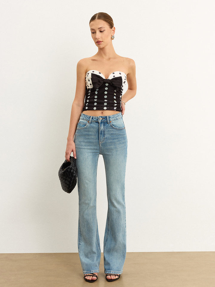 Polka Dot Bow Strapless Top