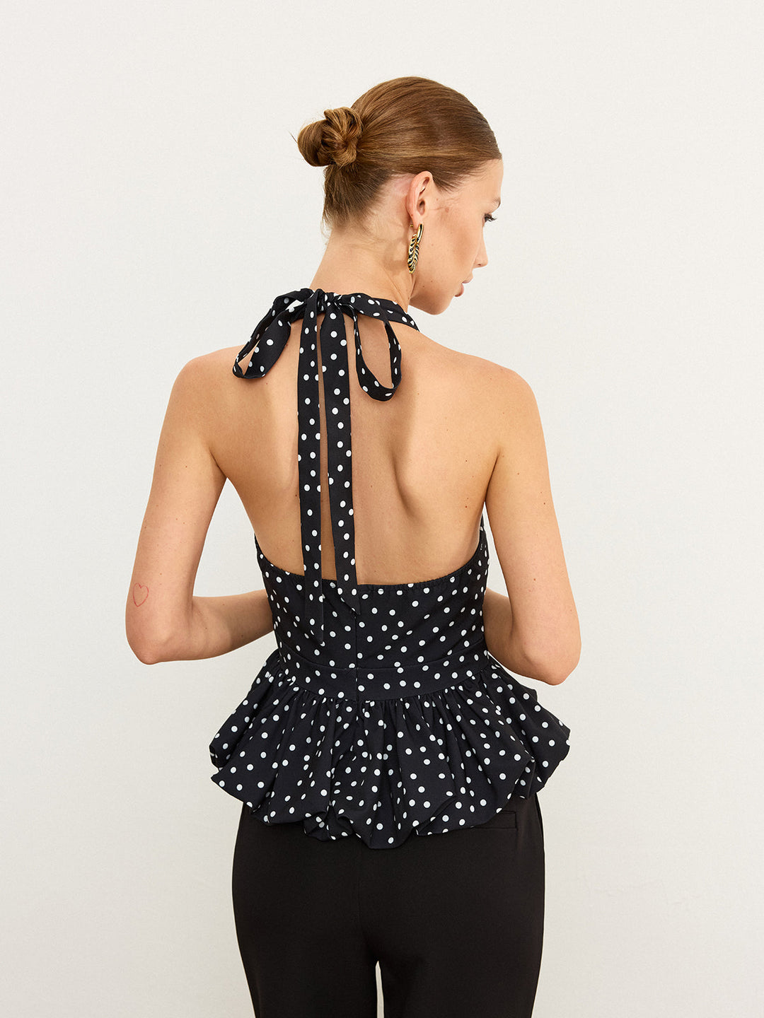 Polka Dot Halter Peplum Top