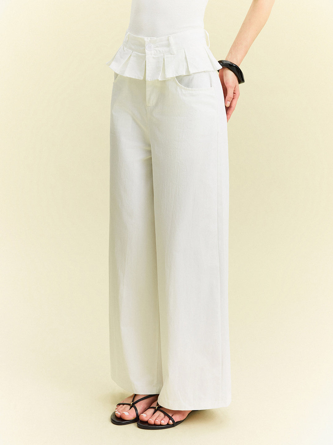 Wide-Leg Pants with Ruffle Detail
