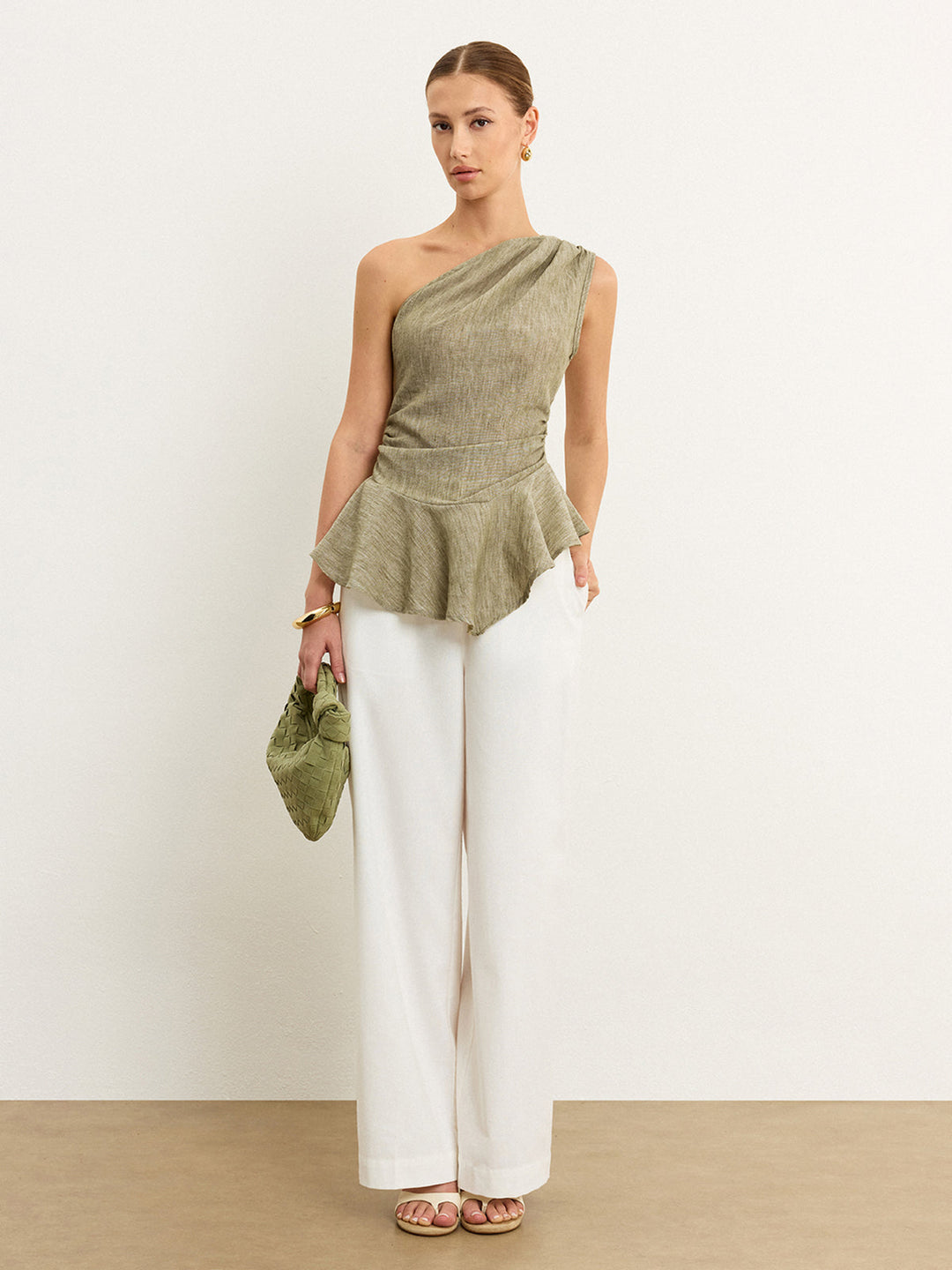Asymmetrical One-Shoulder Top with Ruffle Hem