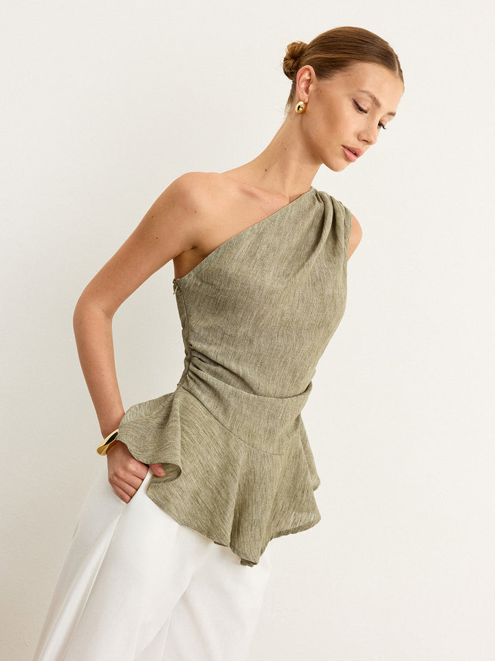 Asymmetrical One-Shoulder Top with Ruffle Hem