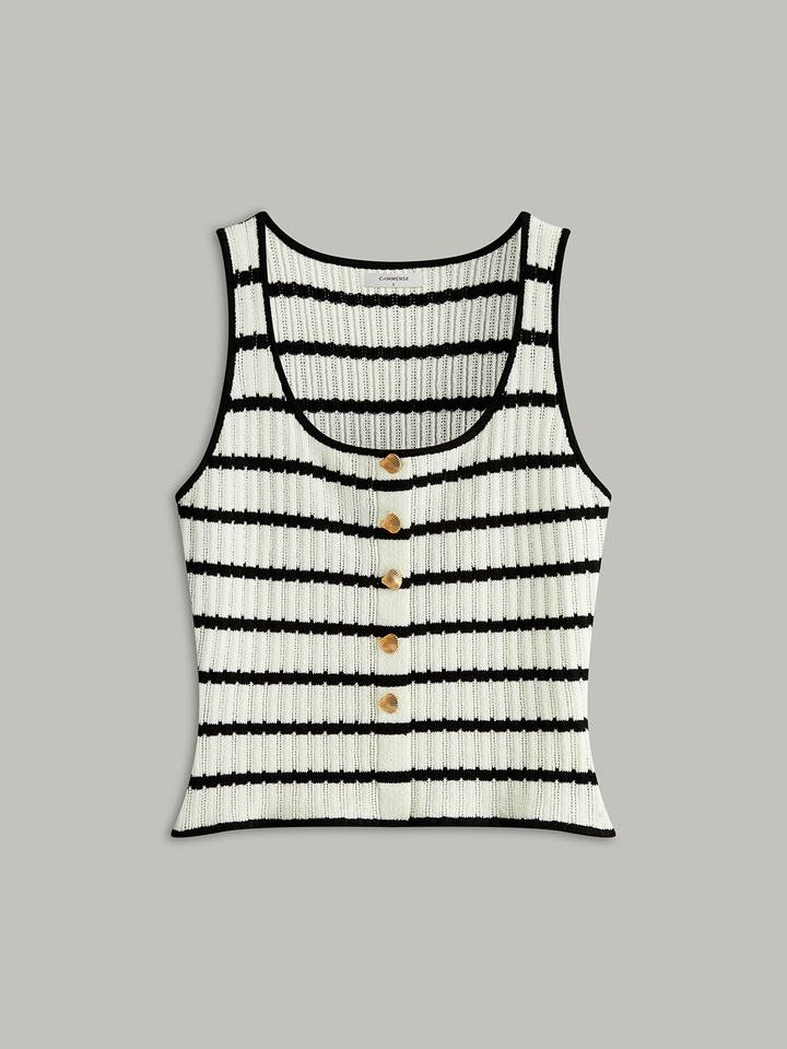 Striped Metal Button Tank Top