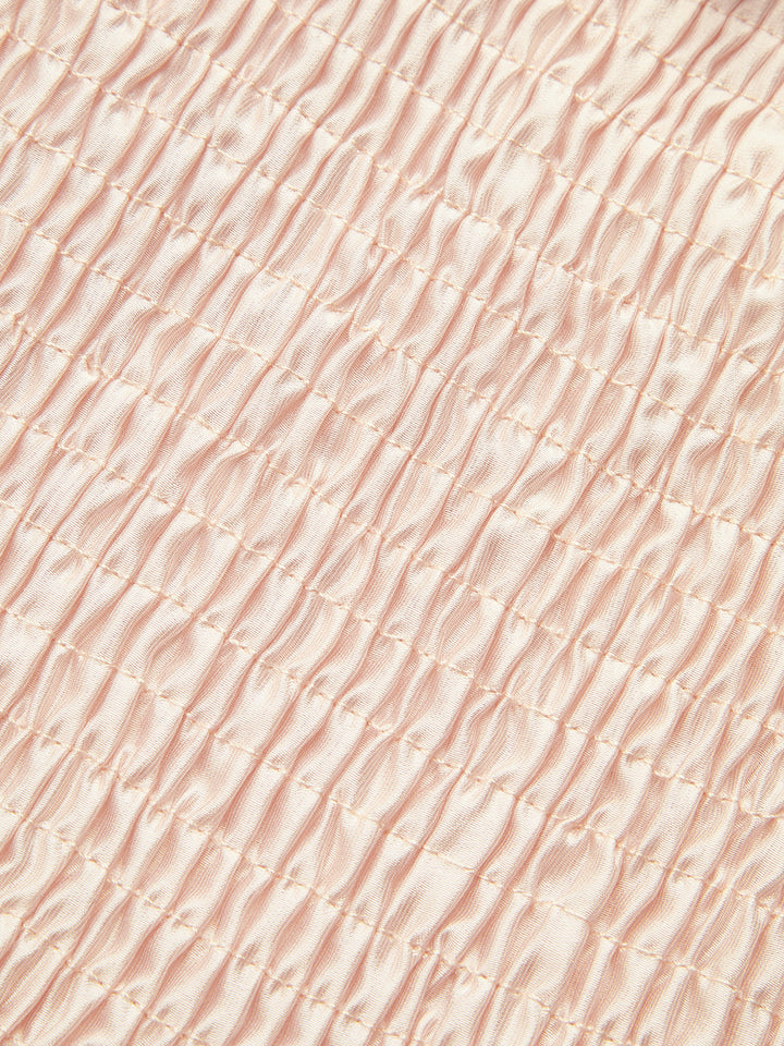 Semi-Sheer Ruffled Metal Decor Waist-Cinching Top