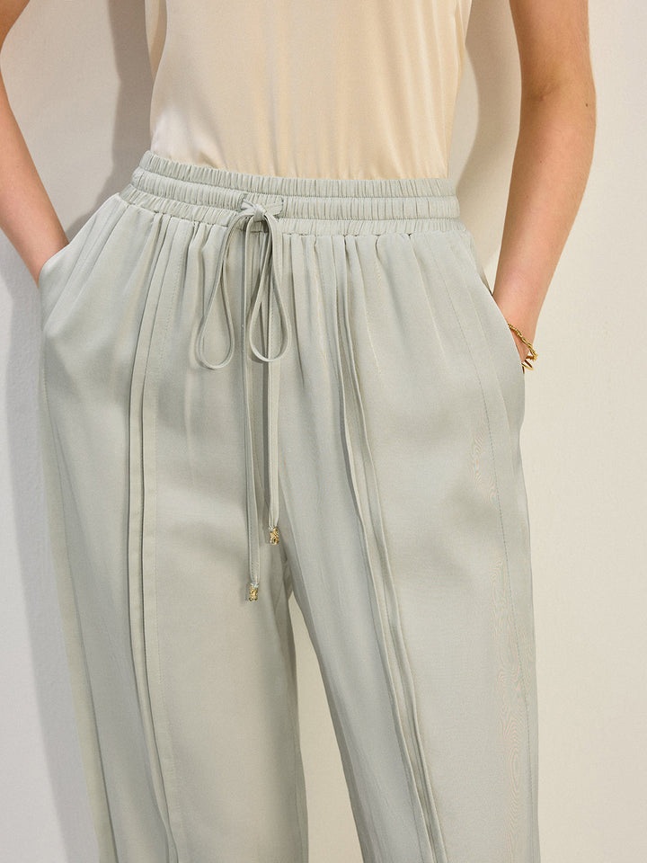 Tencel Rayon Satin Wide-Leg Pants with Pleats