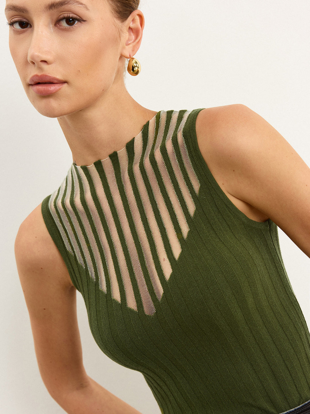 Sleeveless Top with Striped Sheer Detail