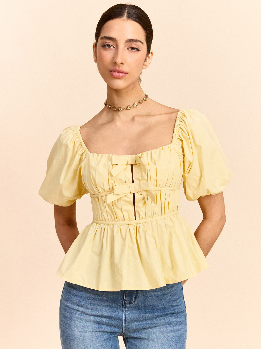 Puff Sleeve Bow Detail Top
