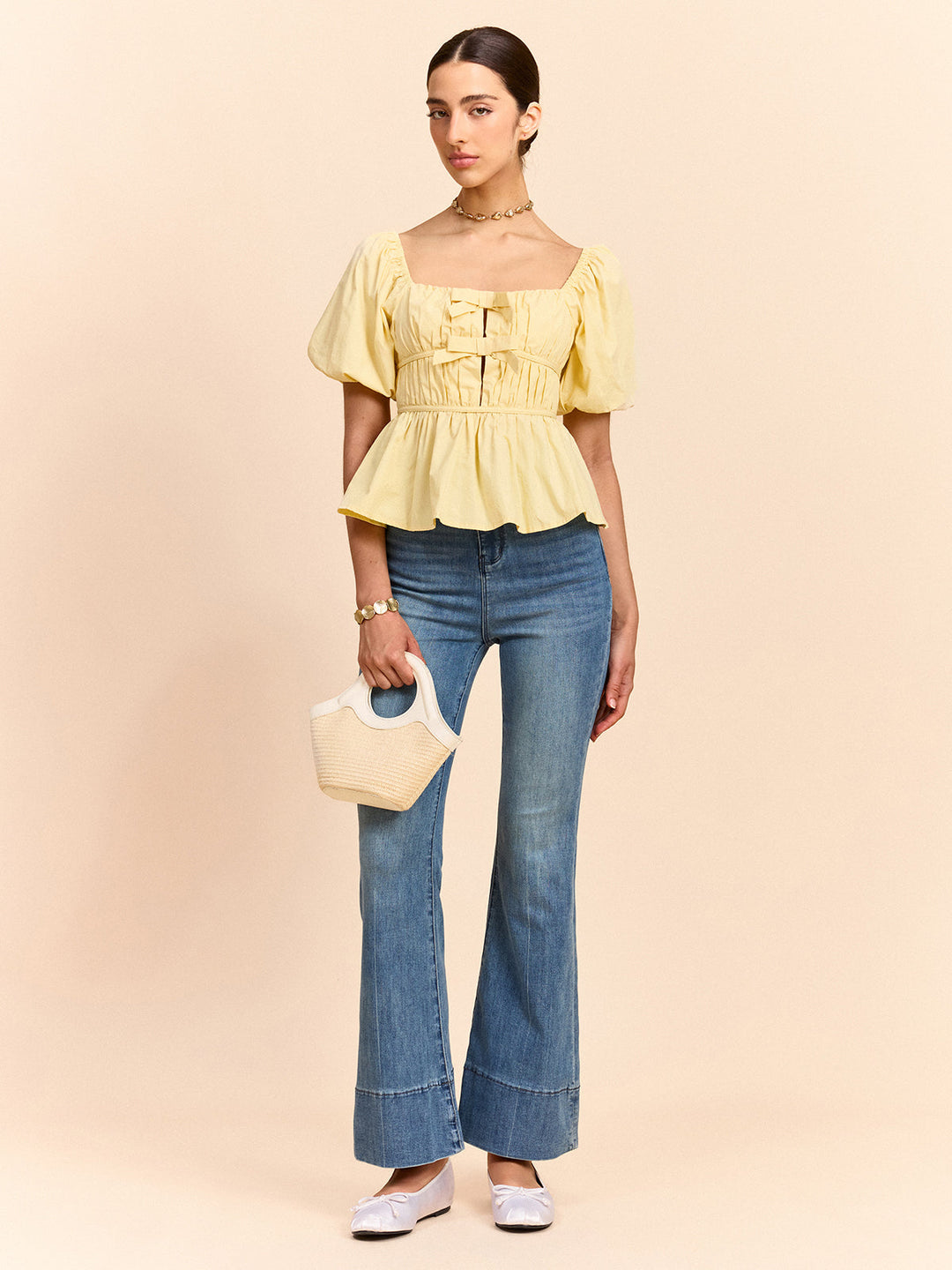 Puff Sleeve Bow Detail Top