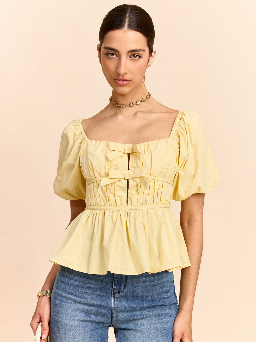 Puff Sleeve Bow Detail Top
