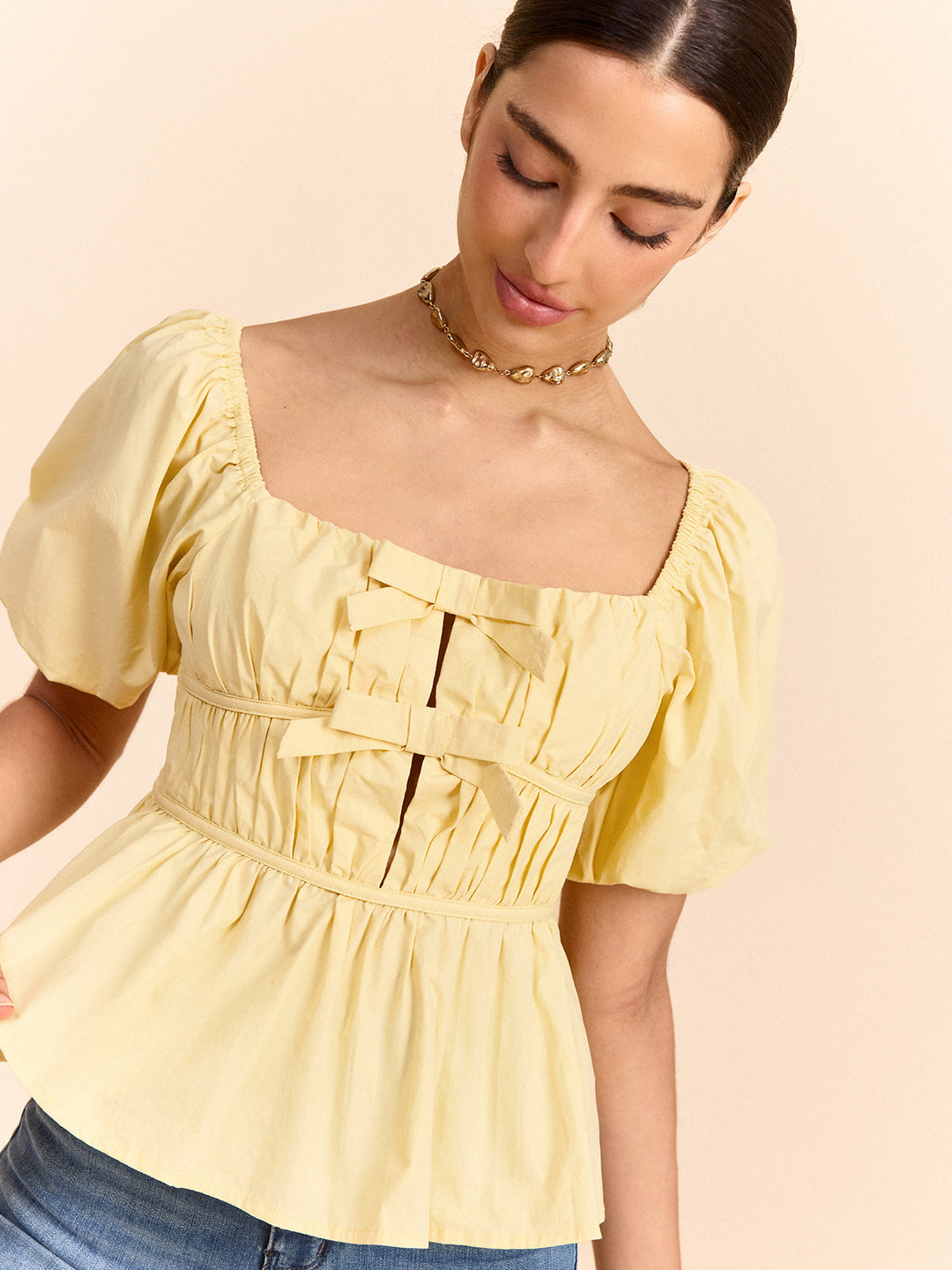 Puff Sleeve Bow Detail Top