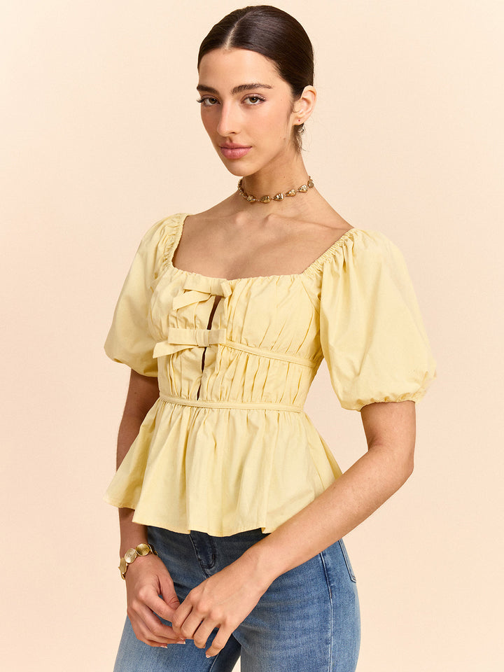 Puff Sleeve Bow Detail Top