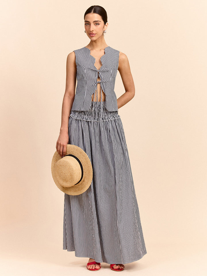 Striped Tie-Front Top and Skirt Set