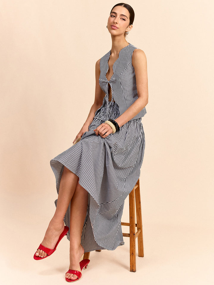 Striped Tie-Front Top and Skirt Set