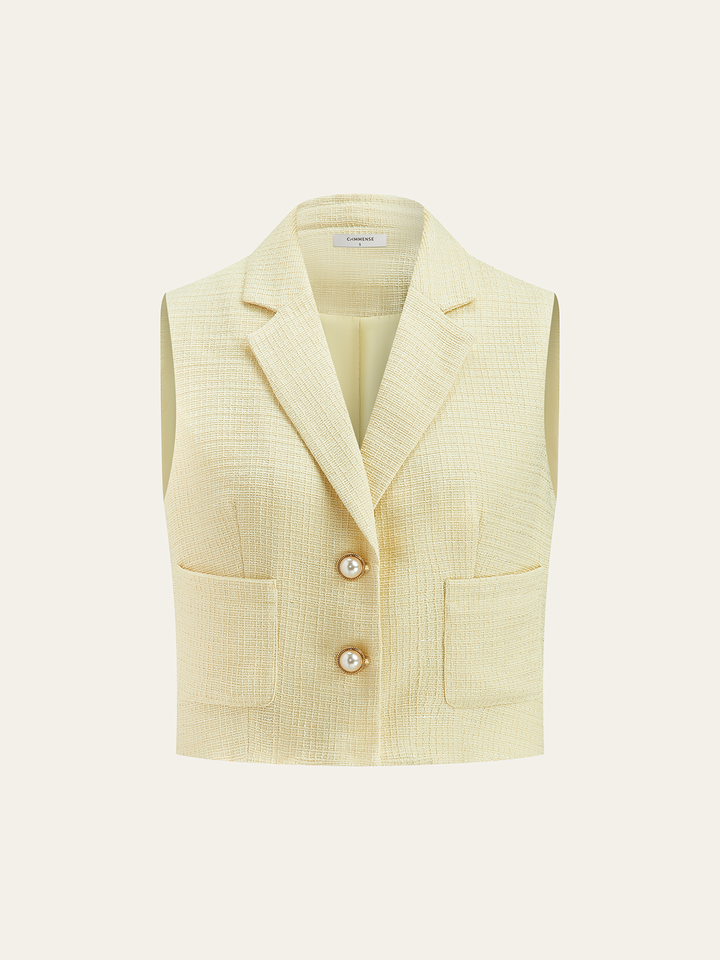 Pearl Button Tweed Vest and Shorts Set