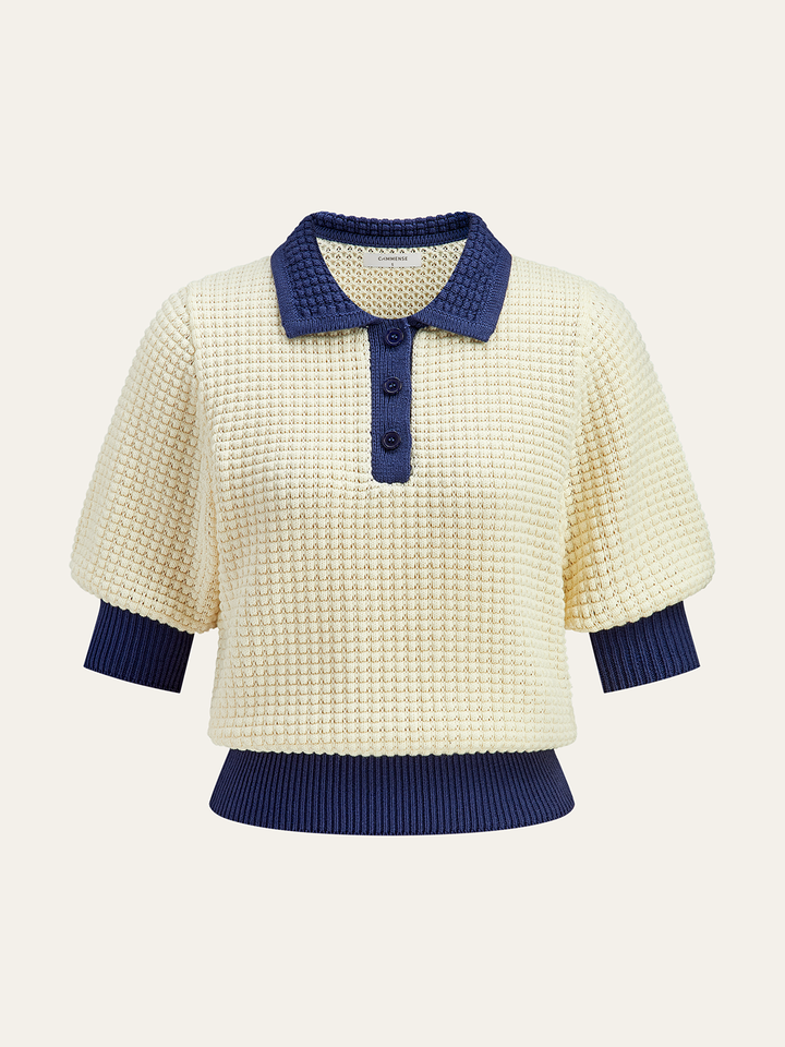 Crochet-Knit Polo Top